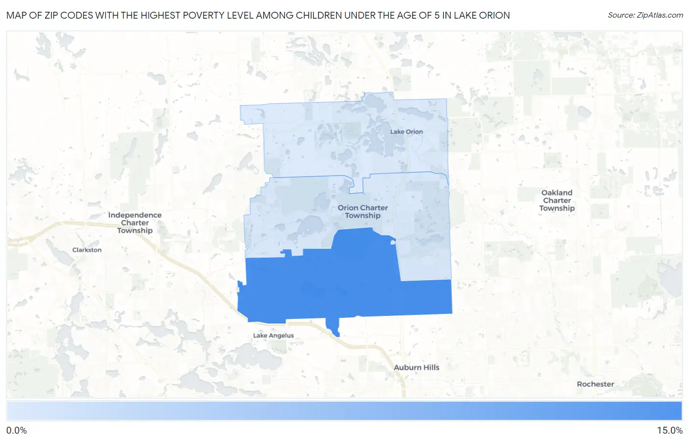 Zip Codes with the Highest Poverty Level Among Children Under the Age of 5 in Lake Orion Map