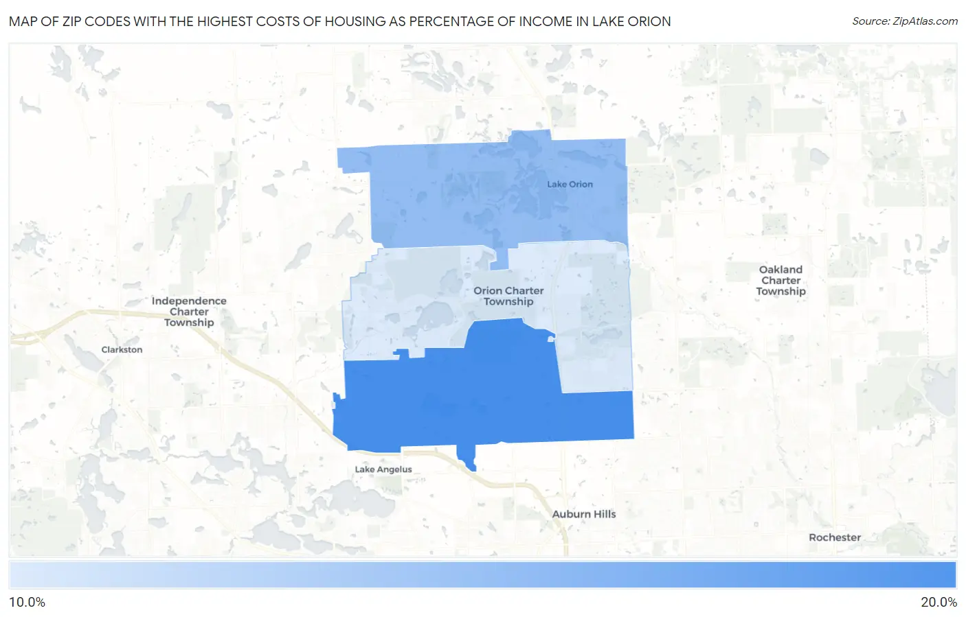 Zip Codes with the Highest Costs of Housing as Percentage of Income in Lake Orion Map