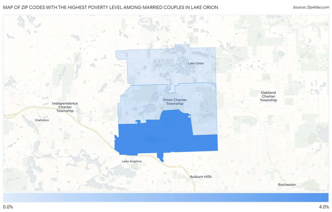 Zip Codes with the Highest Poverty Level Among Married Couples in Lake Orion Map