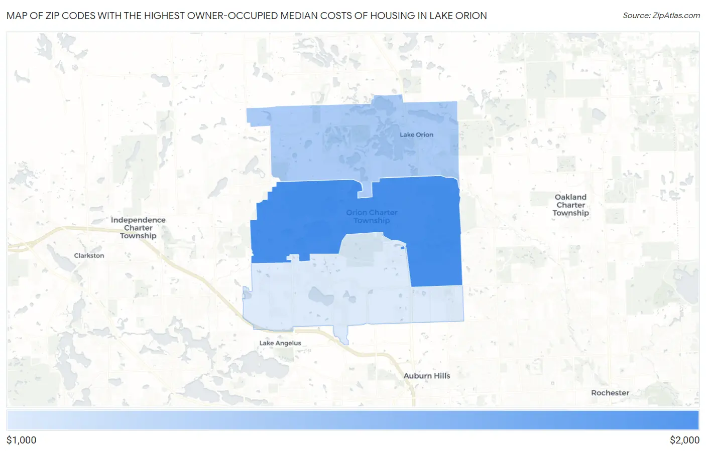 Zip Codes with the Highest Owner-Occupied Median Costs of Housing in Lake Orion Map