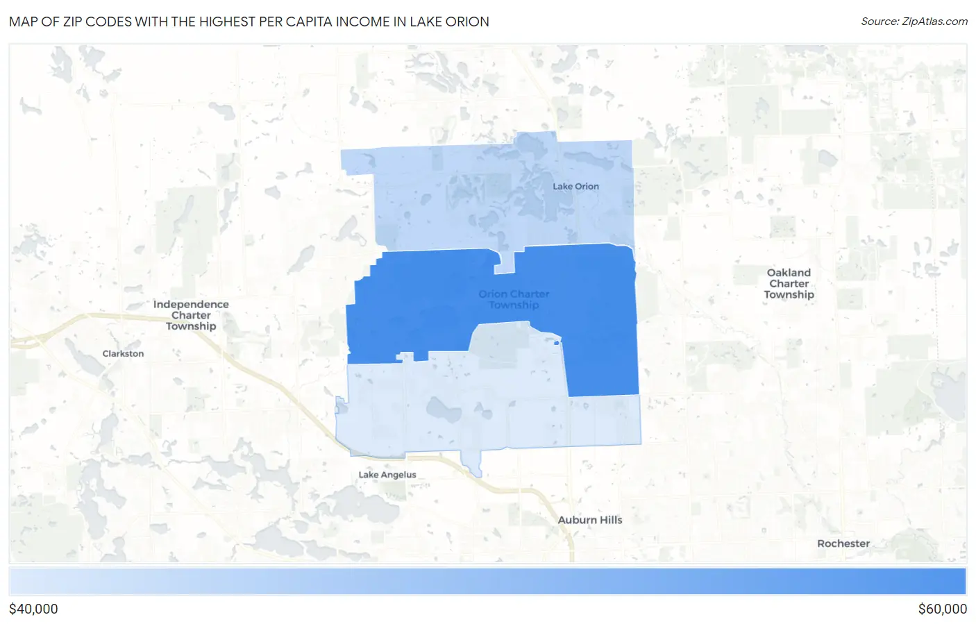 Zip Codes with the Highest Per Capita Income in Lake Orion Map