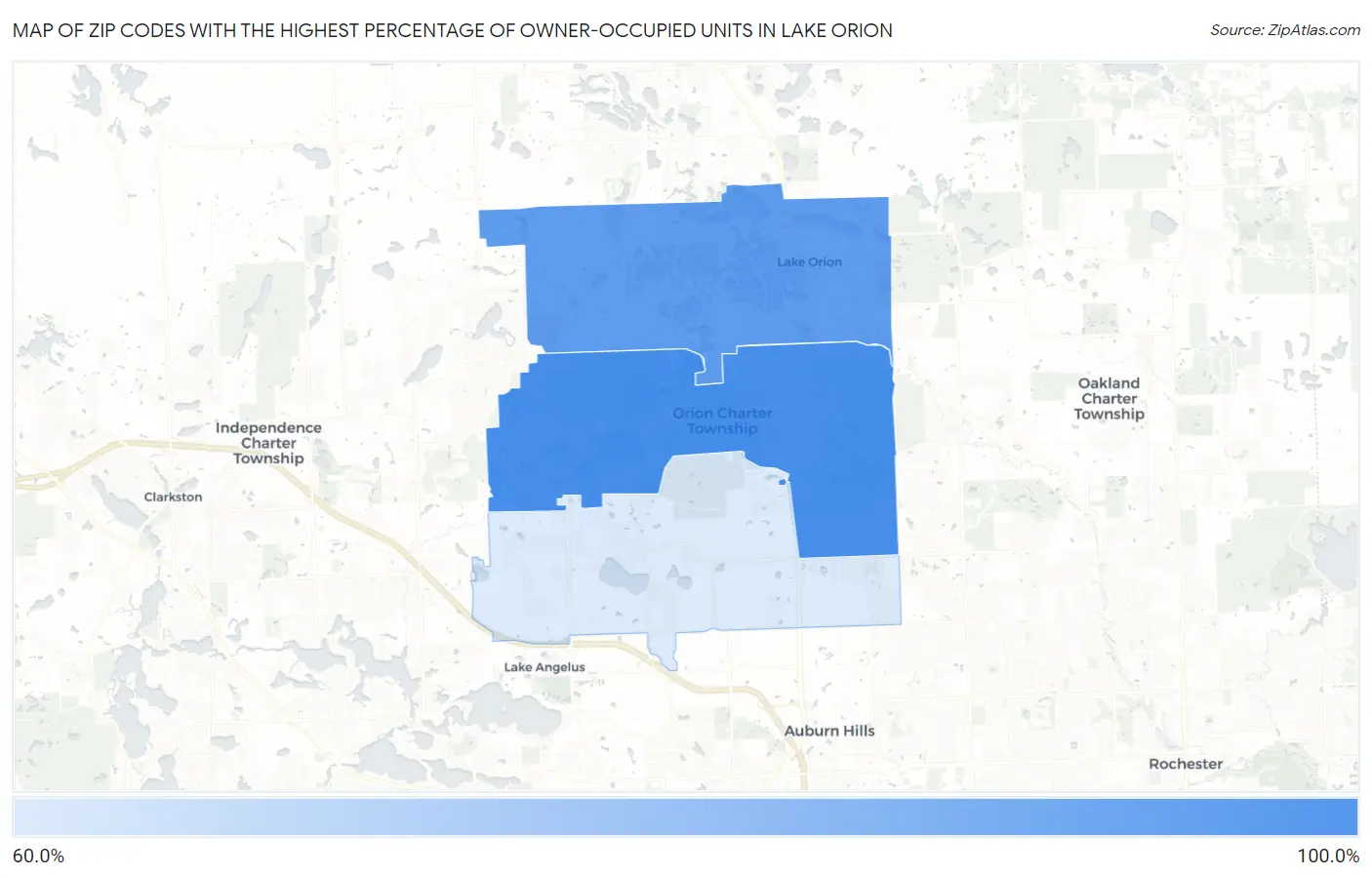 Zip Codes with the Highest Percentage of Owner-Occupied Units in Lake Orion Map