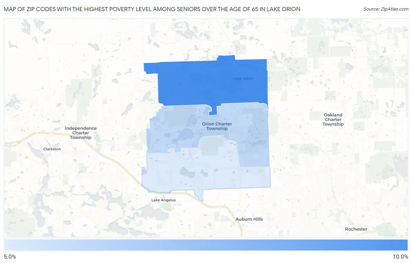 Zip Codes with the Highest Poverty Level Among Seniors Over the Age of 65 in Lake Orion Map