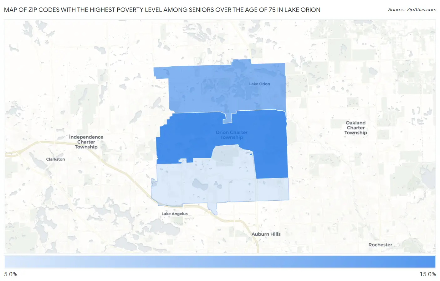 Zip Codes with the Highest Poverty Level Among Seniors Over the Age of 75 in Lake Orion Map