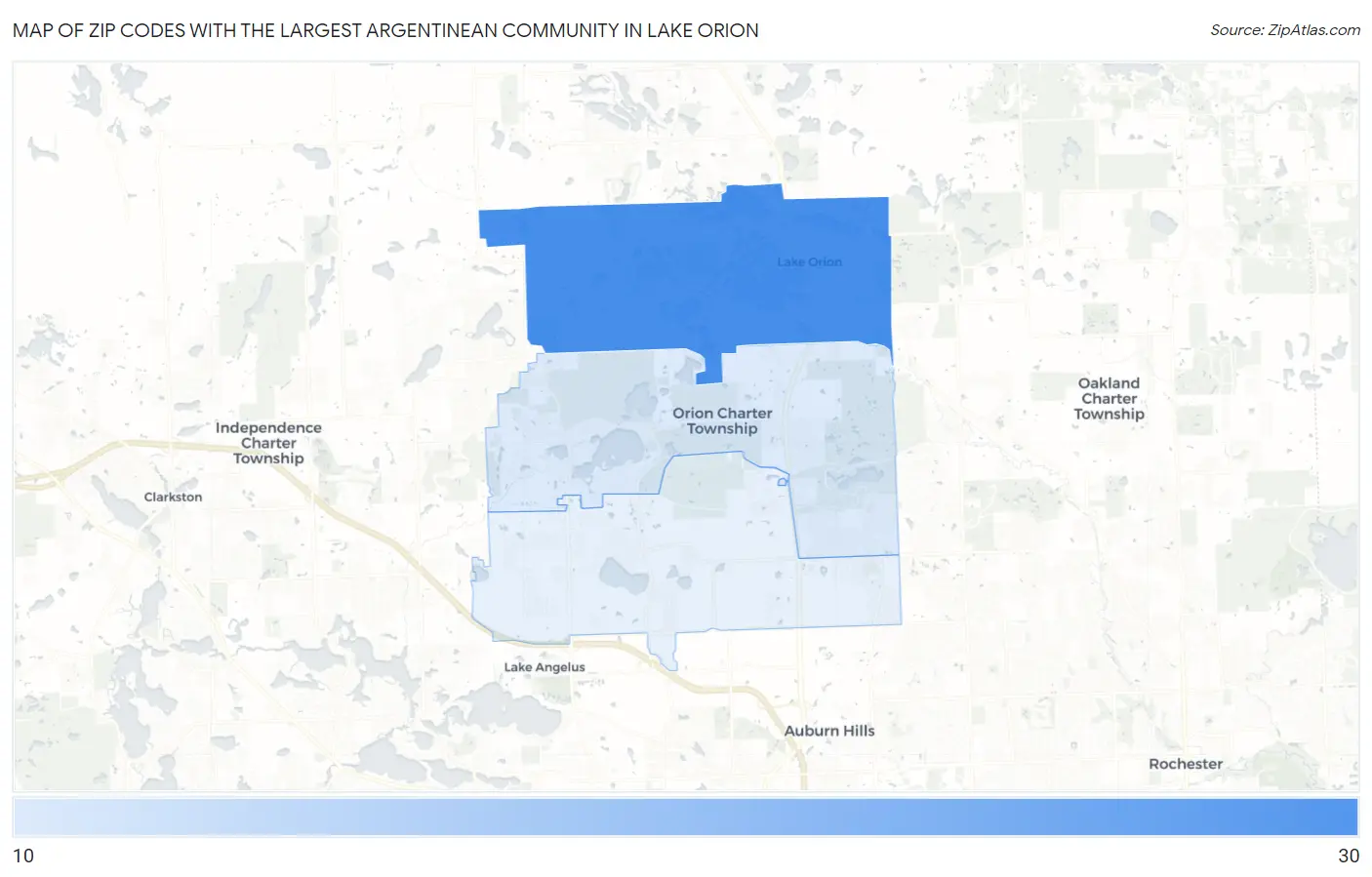 Zip Codes with the Largest Argentinean Community in Lake Orion Map