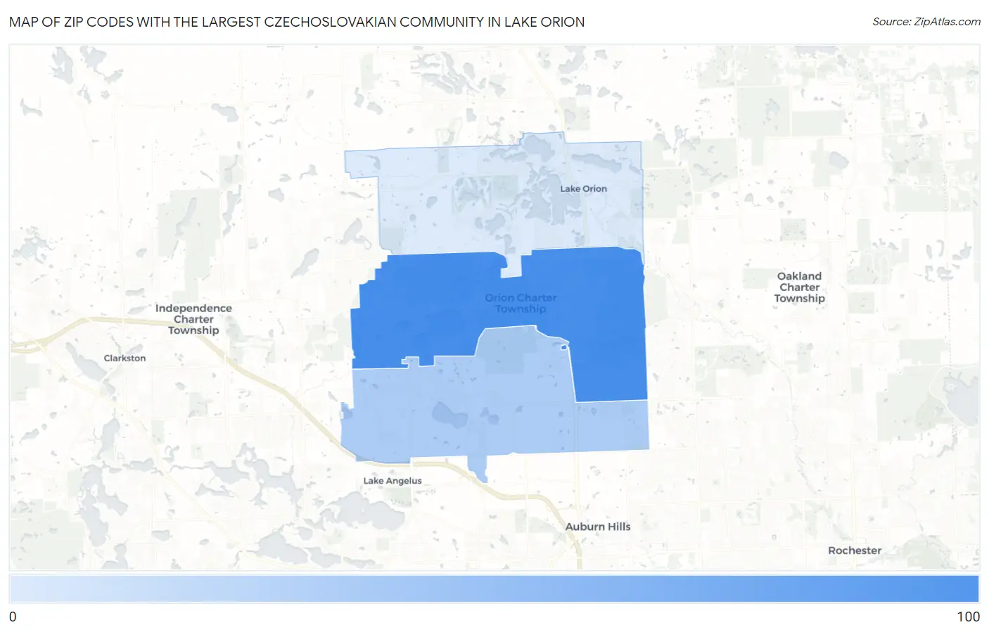 Zip Codes with the Largest Czechoslovakian Community in Lake Orion Map