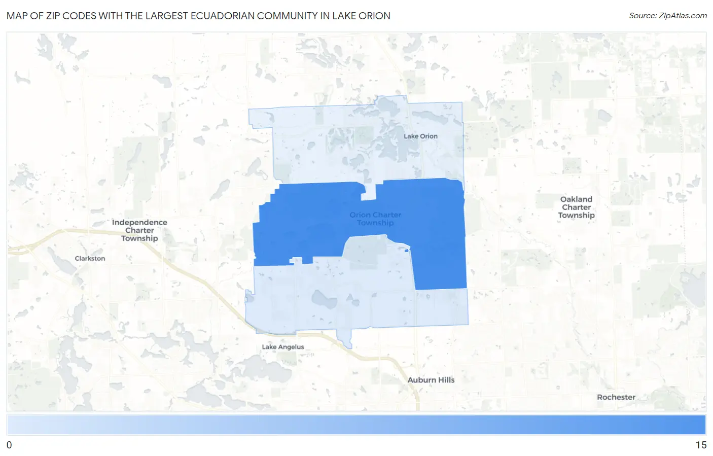 Zip Codes with the Largest Ecuadorian Community in Lake Orion Map