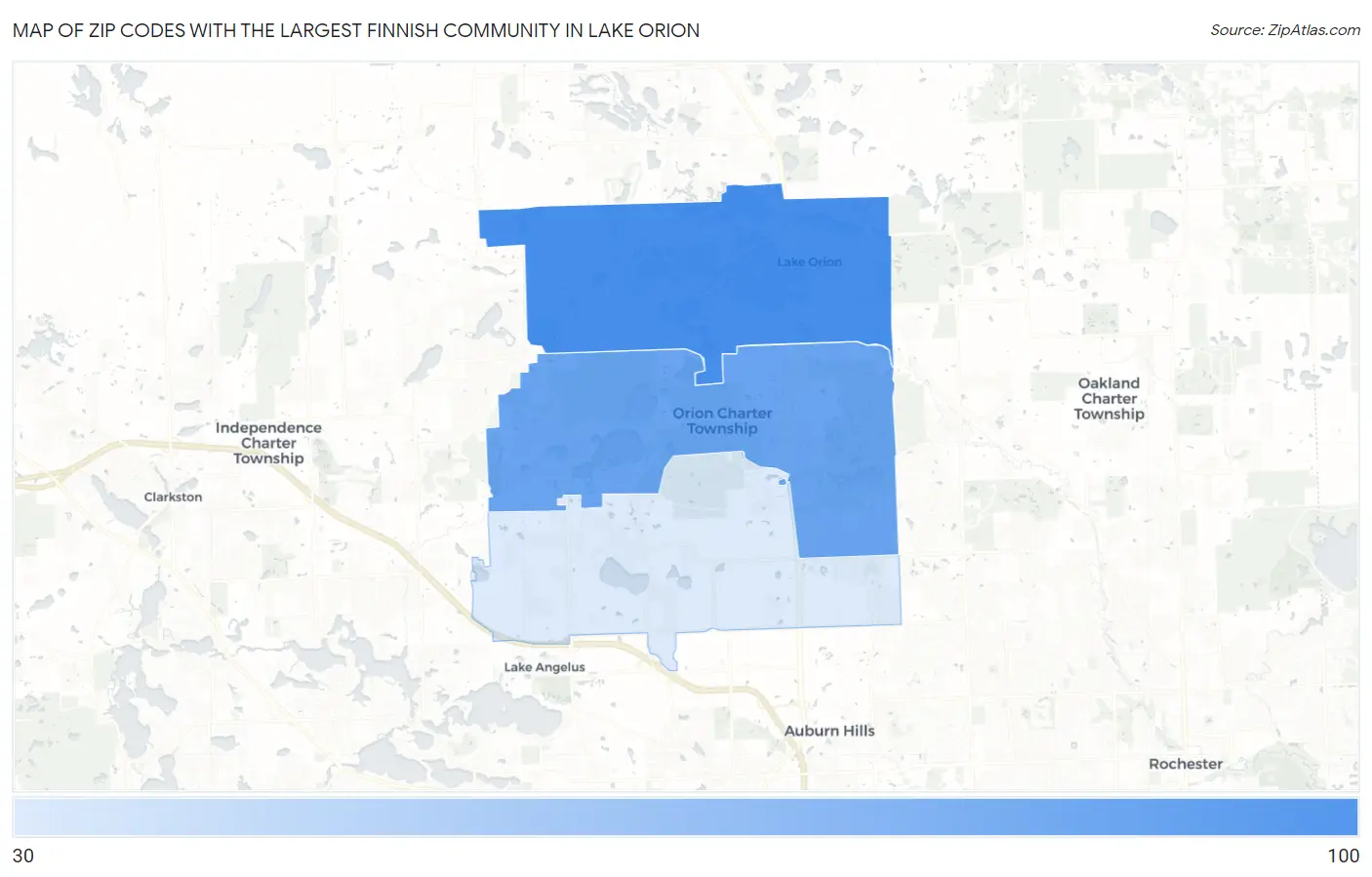 Zip Codes with the Largest Finnish Community in Lake Orion Map