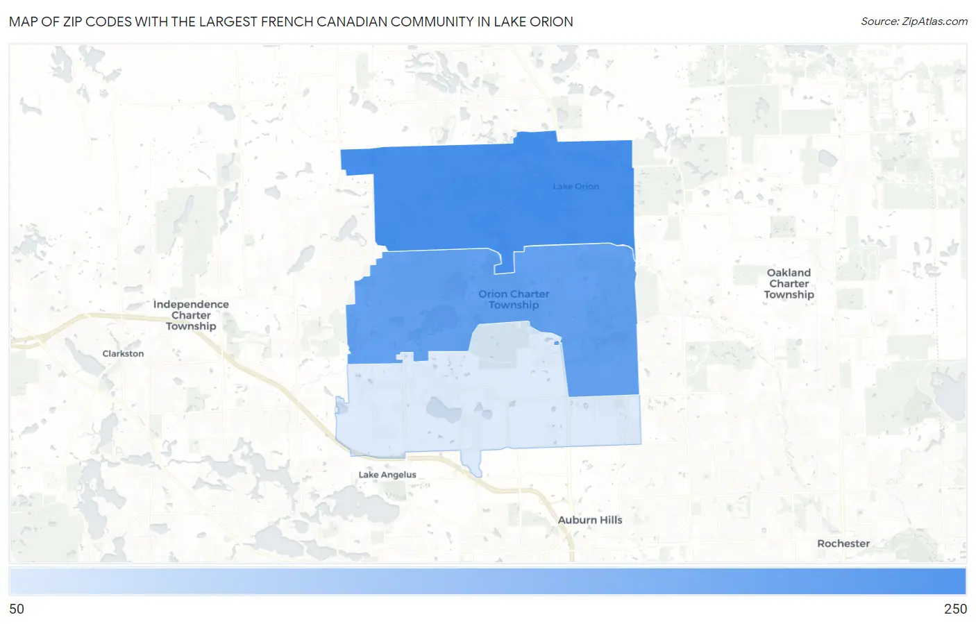 Zip Codes with the Largest French Canadian Community in Lake Orion Map