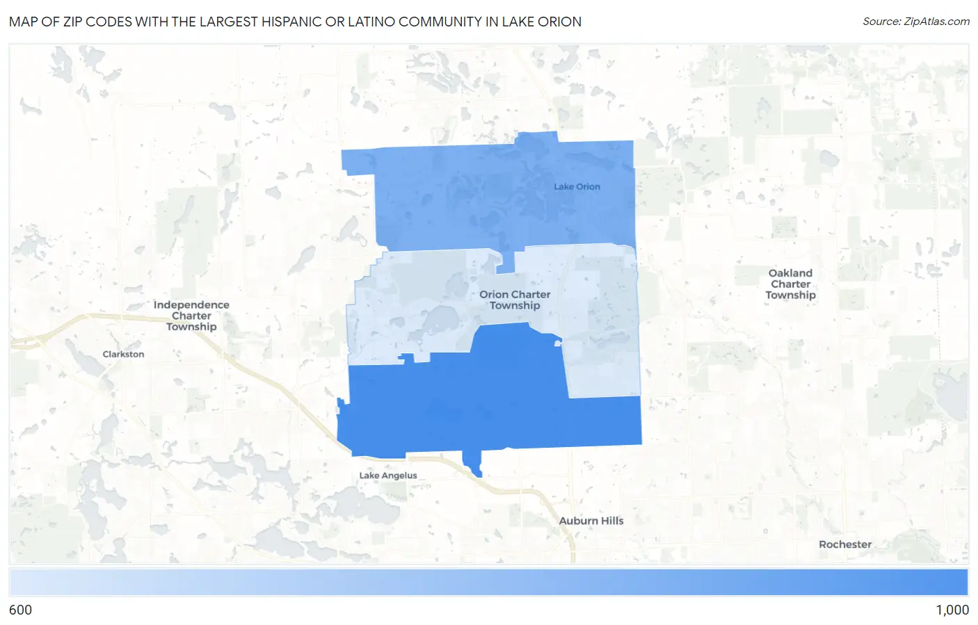 Zip Codes with the Largest Hispanic or Latino Community in Lake Orion Map