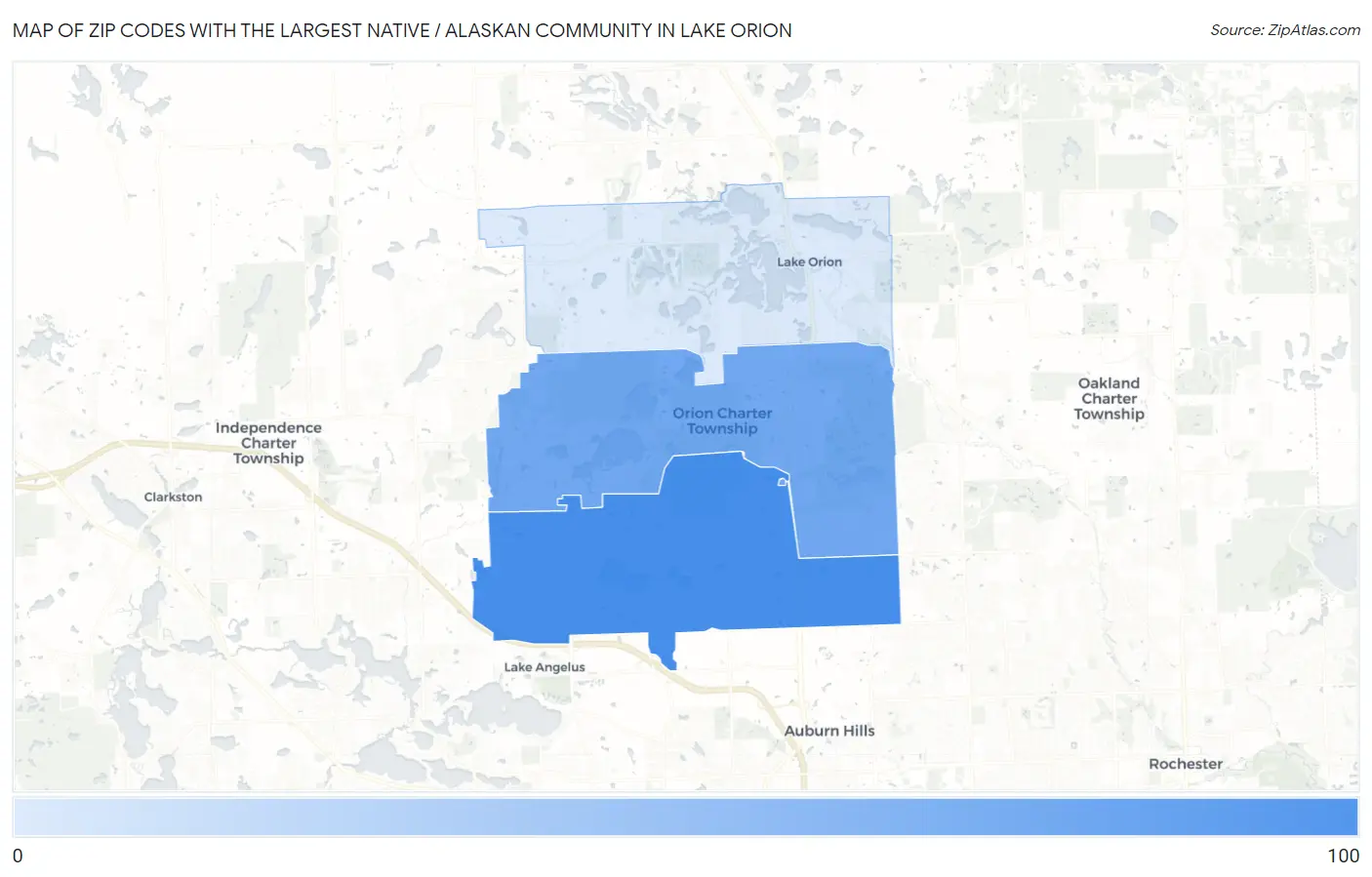 Zip Codes with the Largest Native / Alaskan Community in Lake Orion Map