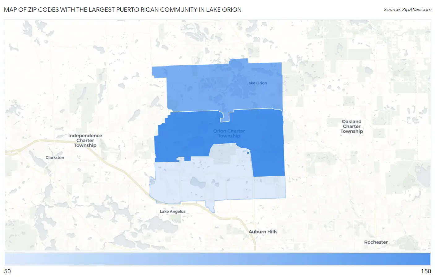 Zip Codes with the Largest Puerto Rican Community in Lake Orion Map