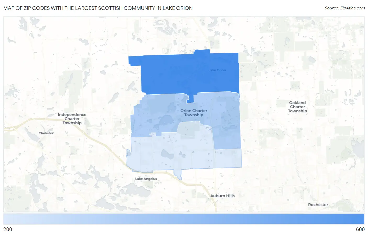 Zip Codes with the Largest Scottish Community in Lake Orion Map