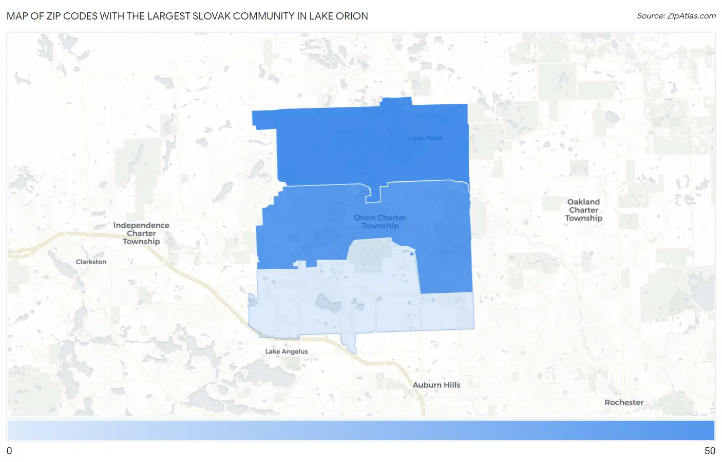 Zip Codes with the Largest Slovak Community in Lake Orion Map