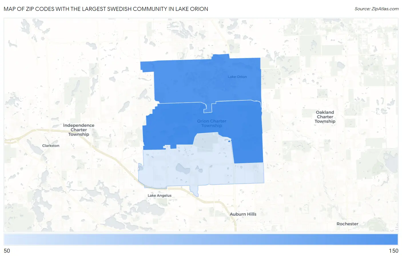 Zip Codes with the Largest Swedish Community in Lake Orion Map