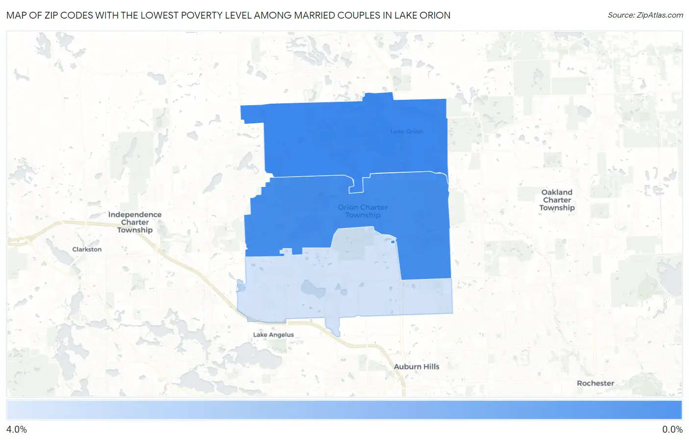 Zip Codes with the Lowest Poverty Level Among Married Couples in Lake Orion Map