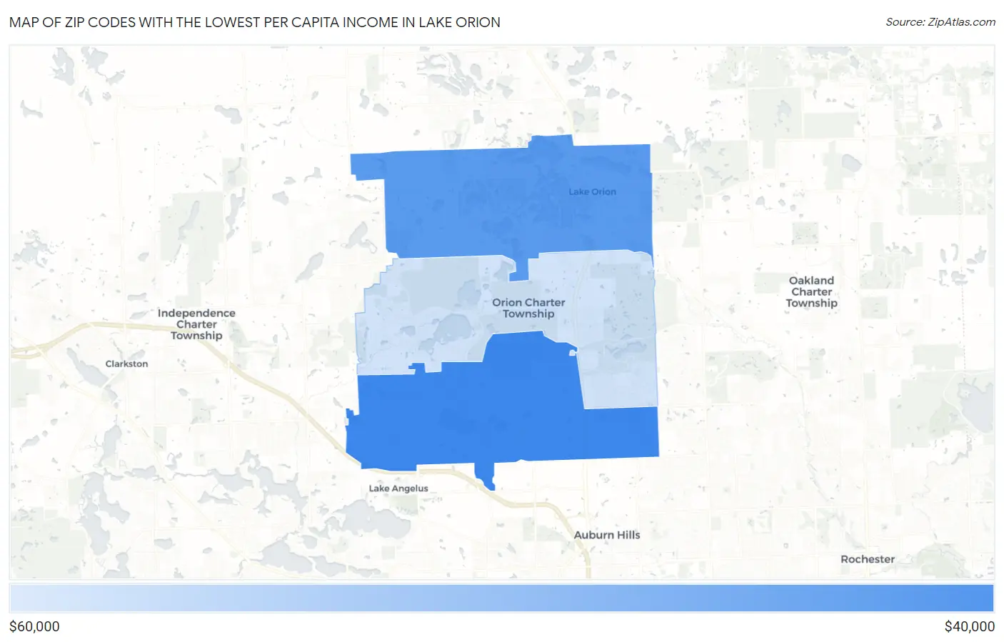 Zip Codes with the Lowest Per Capita Income in Lake Orion Map