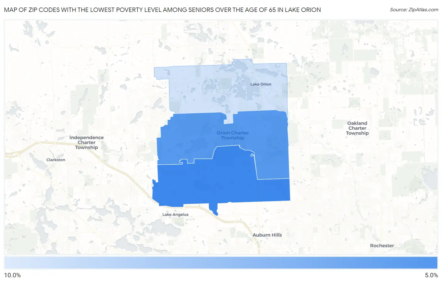 Zip Codes with the Lowest Poverty Level Among Seniors Over the Age of 65 in Lake Orion Map