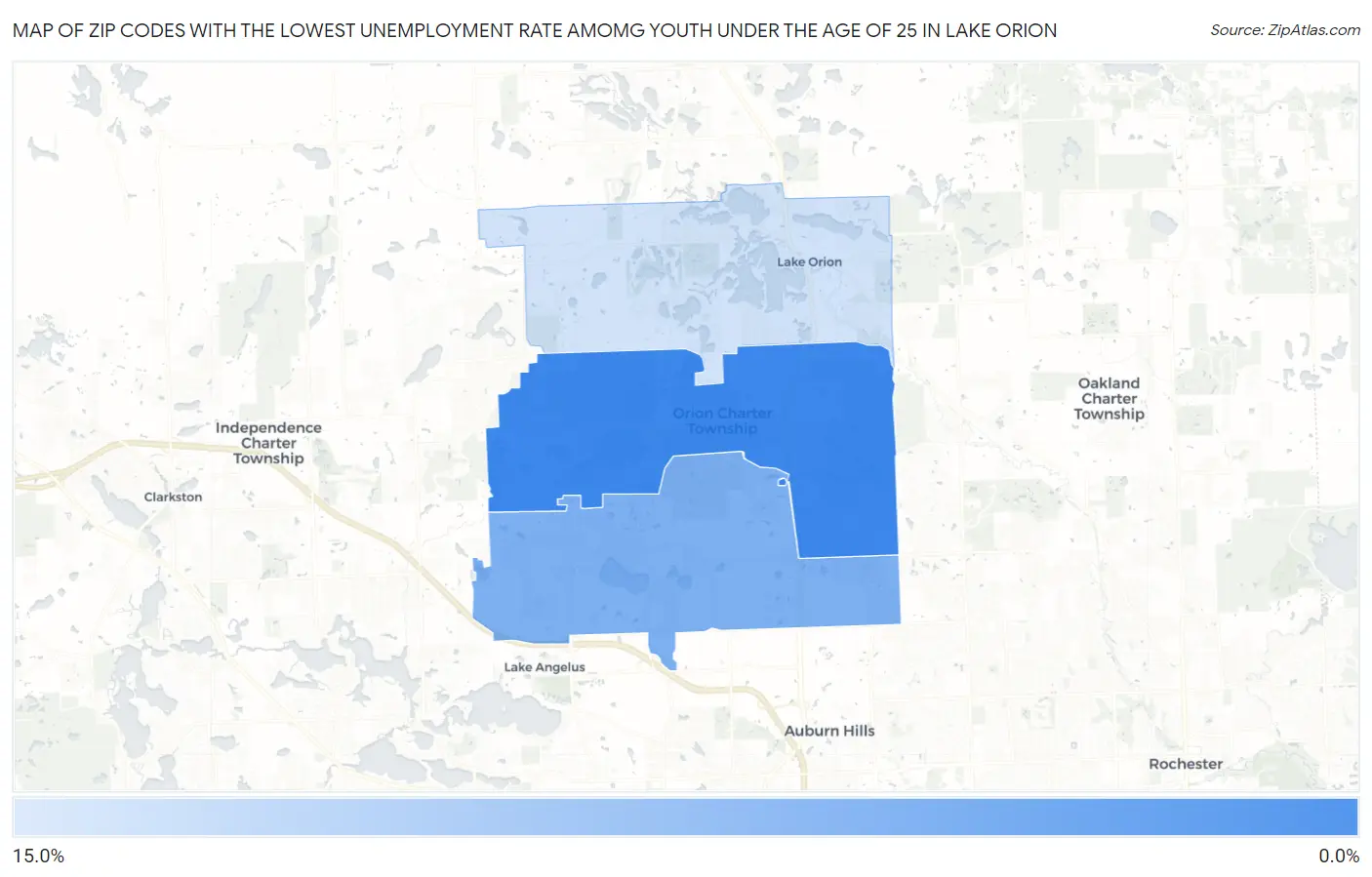 Zip Codes with the Lowest Unemployment Rate Amomg Youth Under the Age of 25 in Lake Orion Map