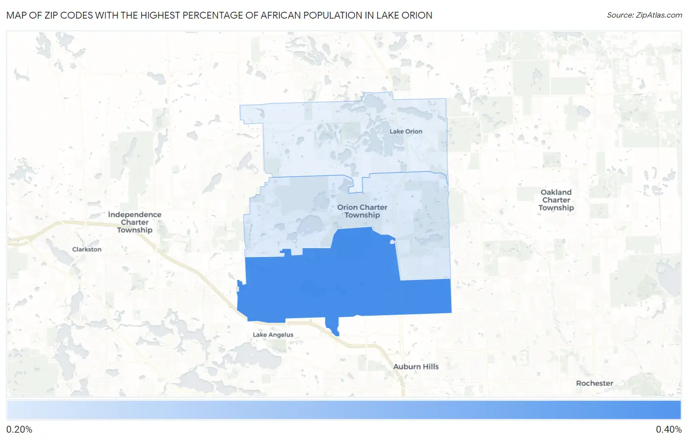 Zip Codes with the Highest Percentage of African Population in Lake Orion Map