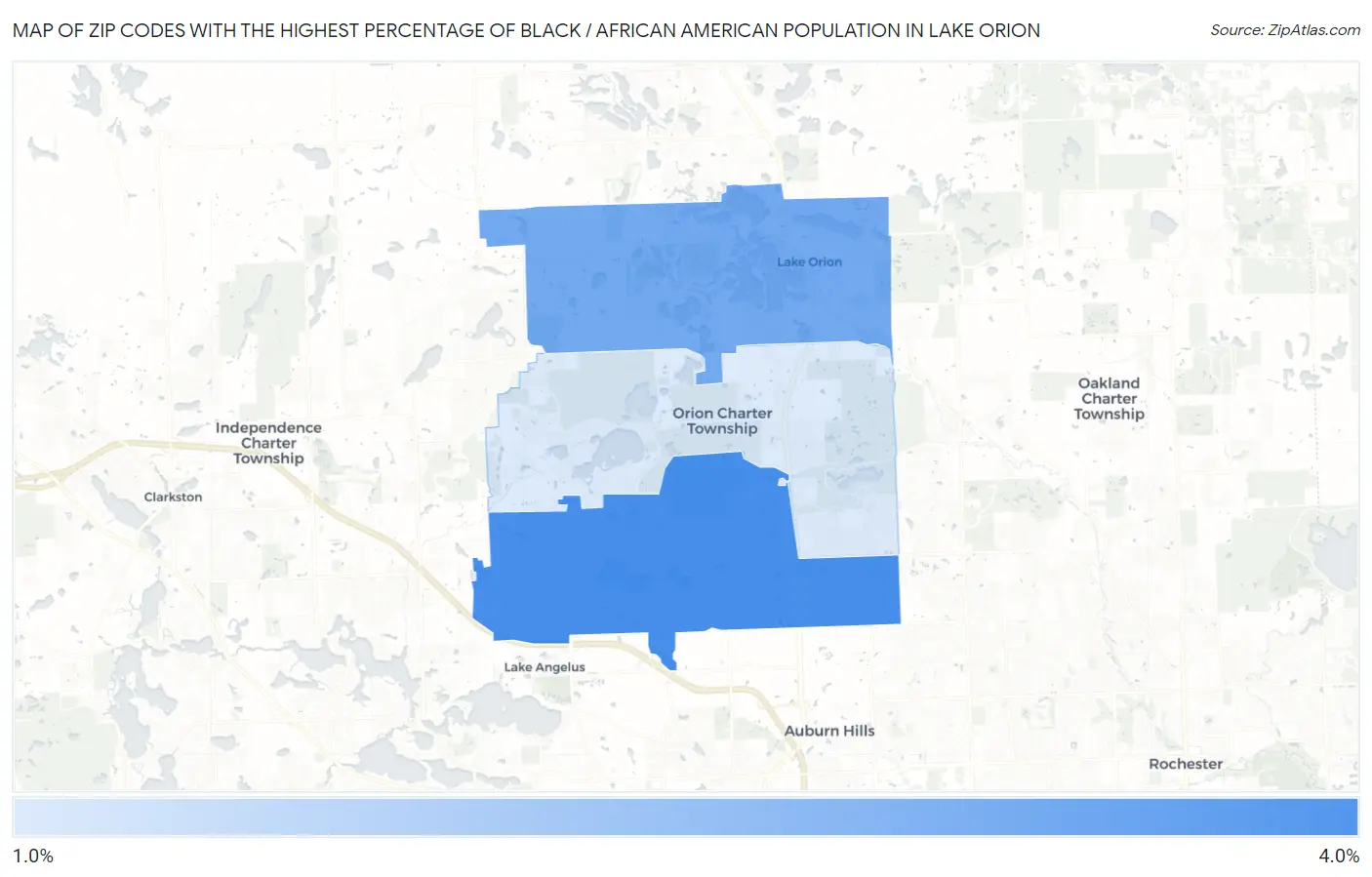 Zip Codes with the Highest Percentage of Black / African American Population in Lake Orion Map