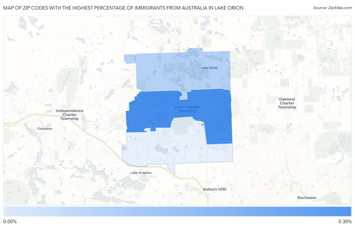Zip Codes with the Highest Percentage of Immigrants from Australia in Lake Orion Map