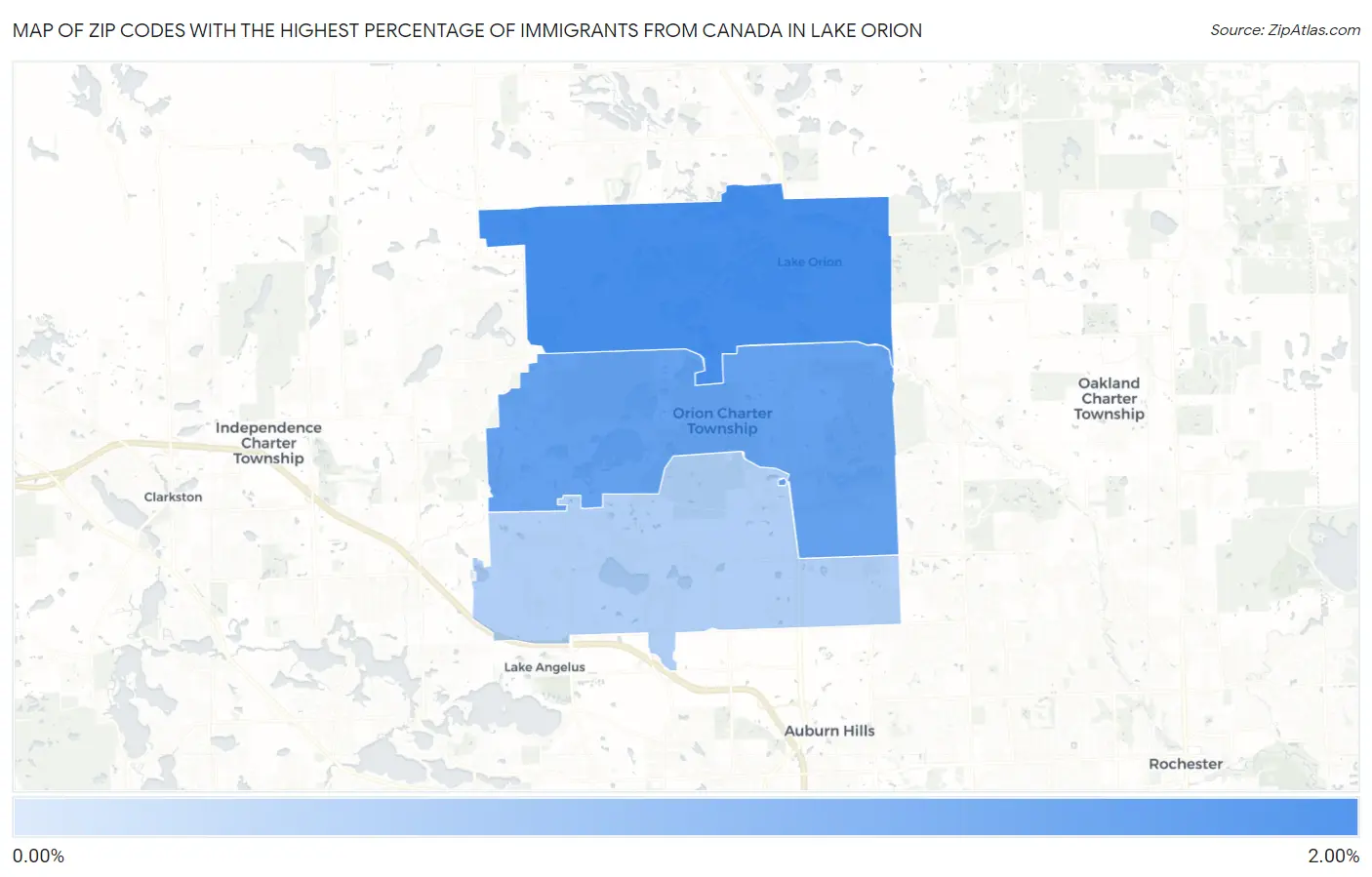 Zip Codes with the Highest Percentage of Immigrants from Canada in Lake Orion Map