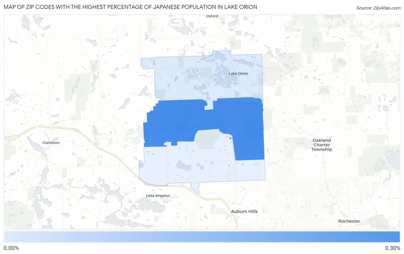 Zip Codes with the Highest Percentage of Japanese Population in Lake Orion Map