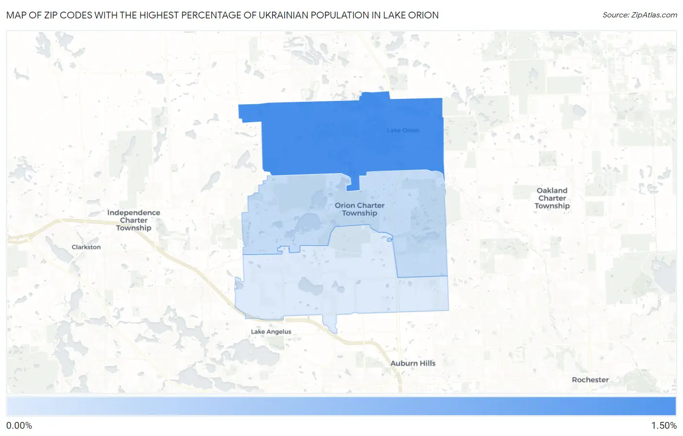 Zip Codes with the Highest Percentage of Ukrainian Population in Lake Orion Map