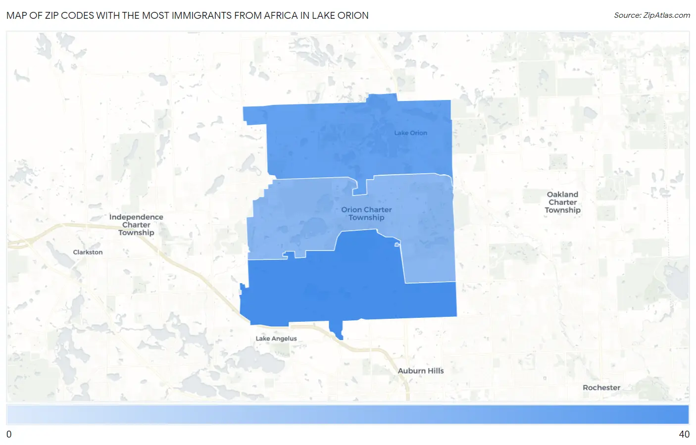 Zip Codes with the Most Immigrants from Africa in Lake Orion Map