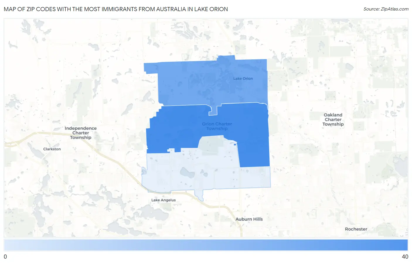 Zip Codes with the Most Immigrants from Australia in Lake Orion Map