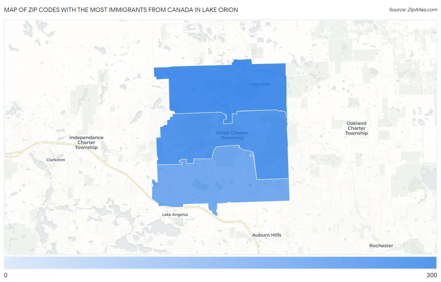 Zip Codes with the Most Immigrants from Canada in Lake Orion Map