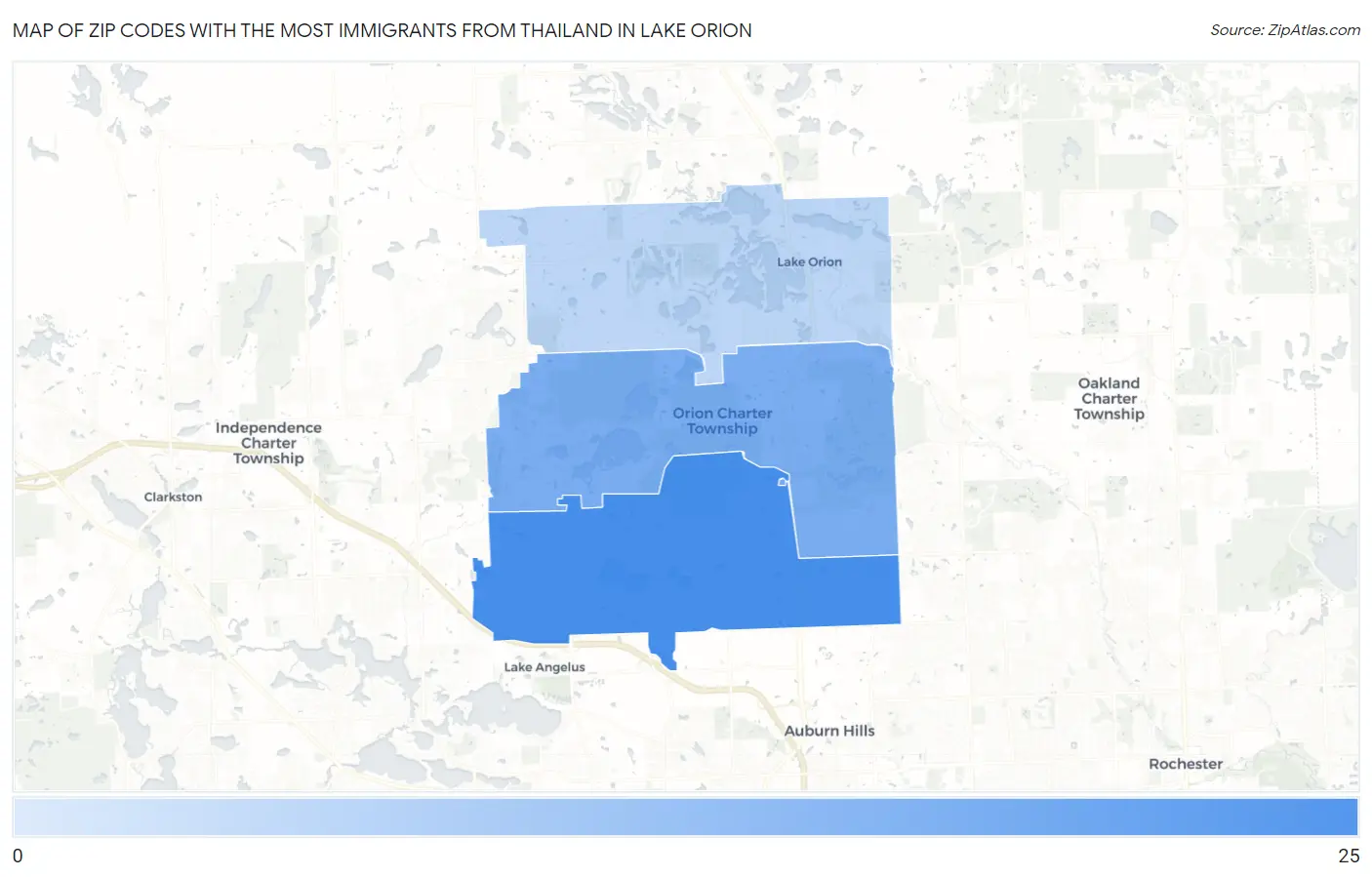 Zip Codes with the Most Immigrants from Thailand in Lake Orion Map