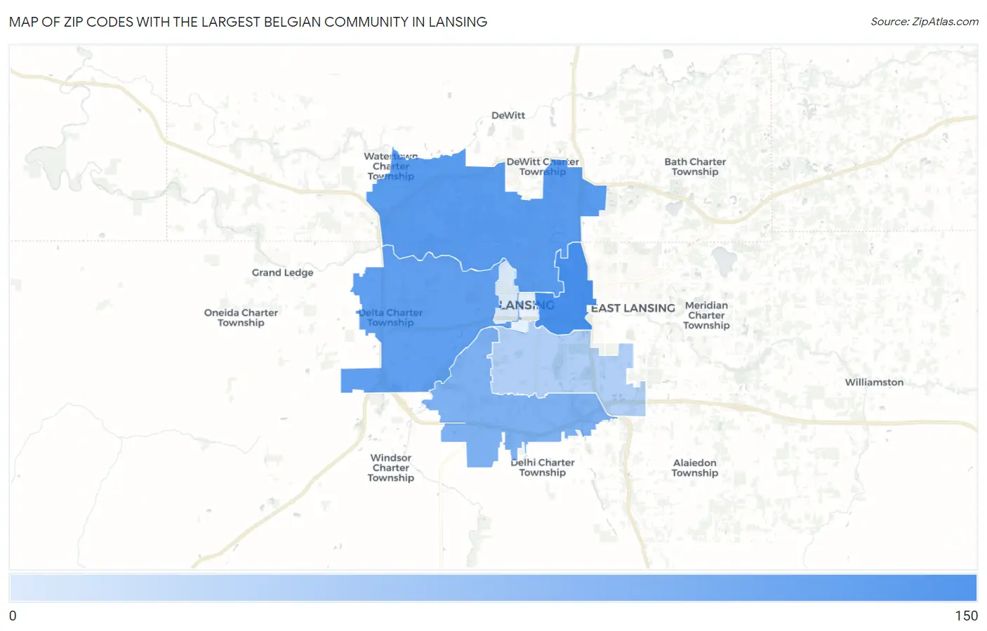 Zip Codes with the Largest Belgian Community in Lansing Map
