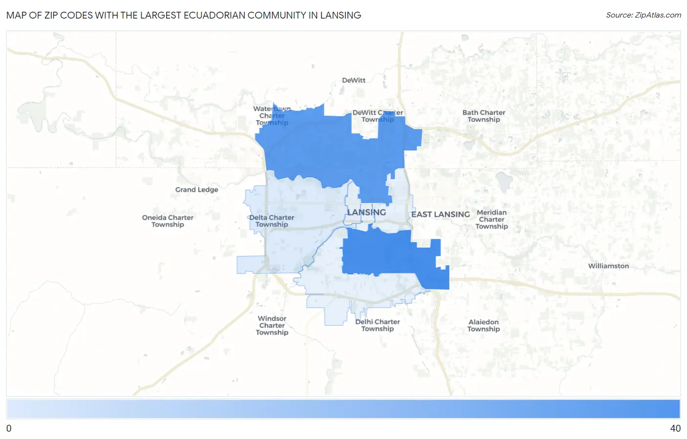 Zip Codes with the Largest Ecuadorian Community in Lansing Map