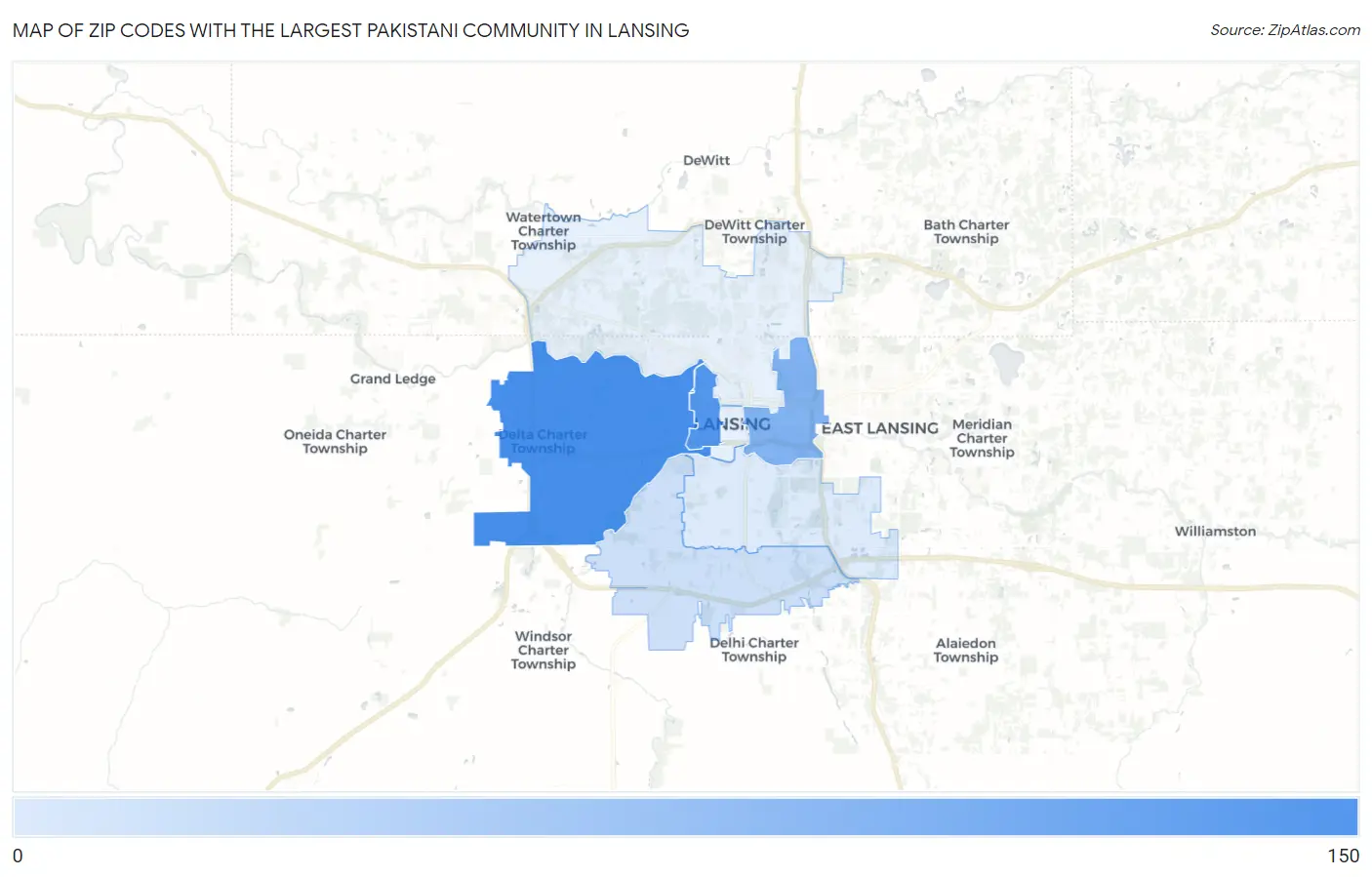 Zip Codes with the Largest Pakistani Community in Lansing Map