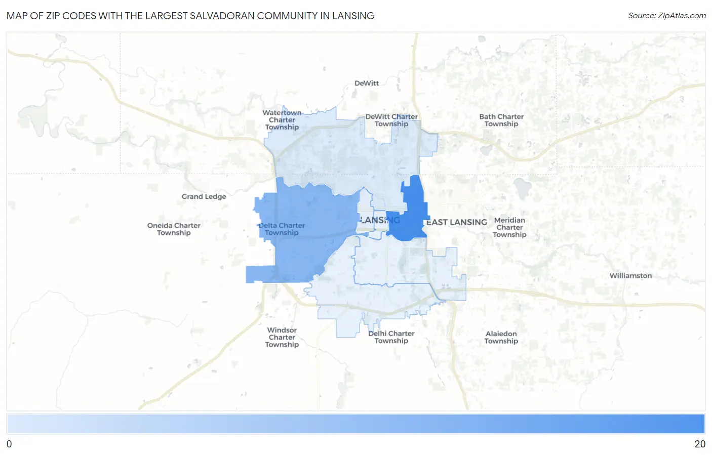 Zip Codes with the Largest Salvadoran Community in Lansing Map