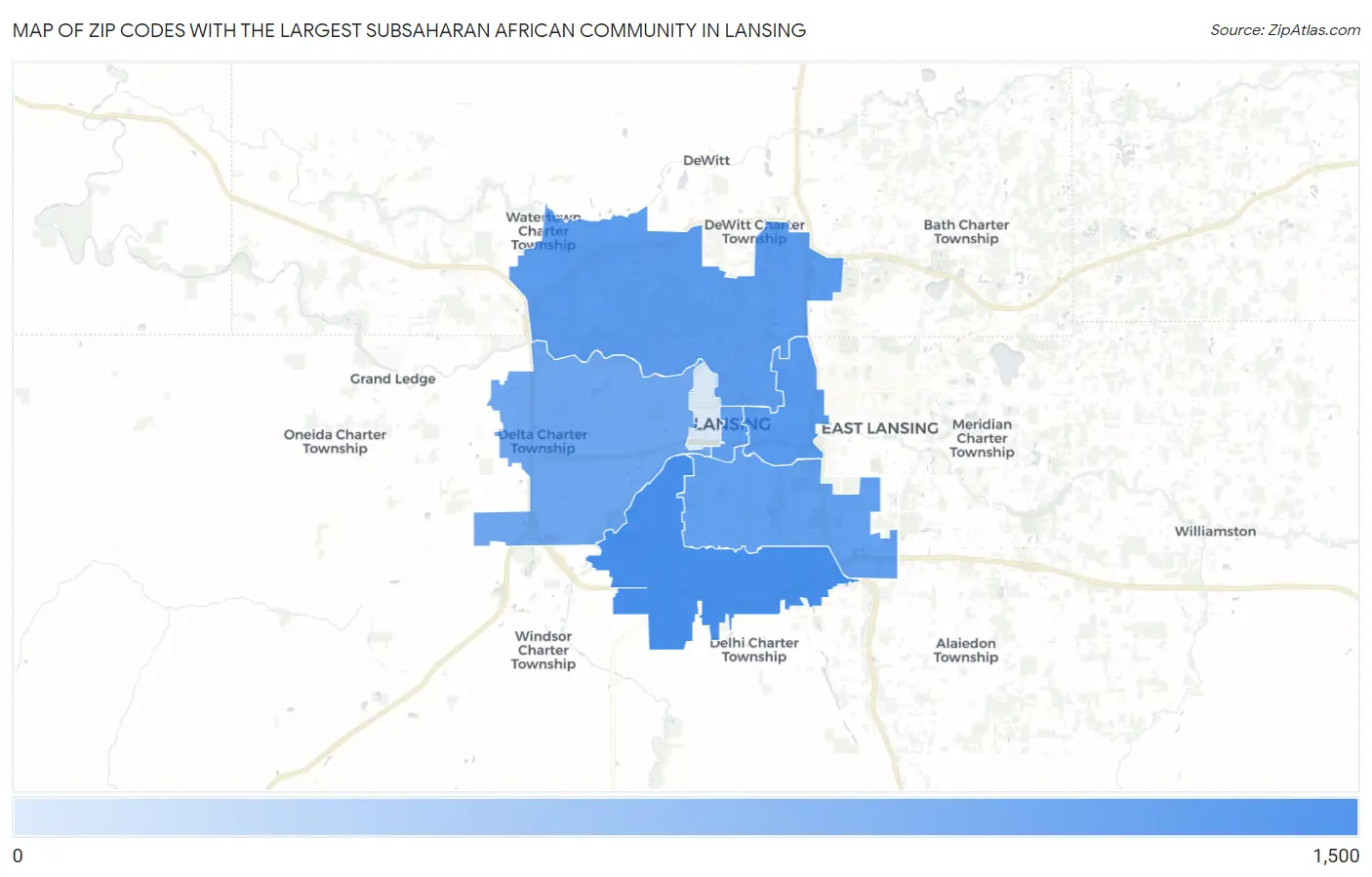 Zip Codes with the Largest Subsaharan African Community in Lansing Map