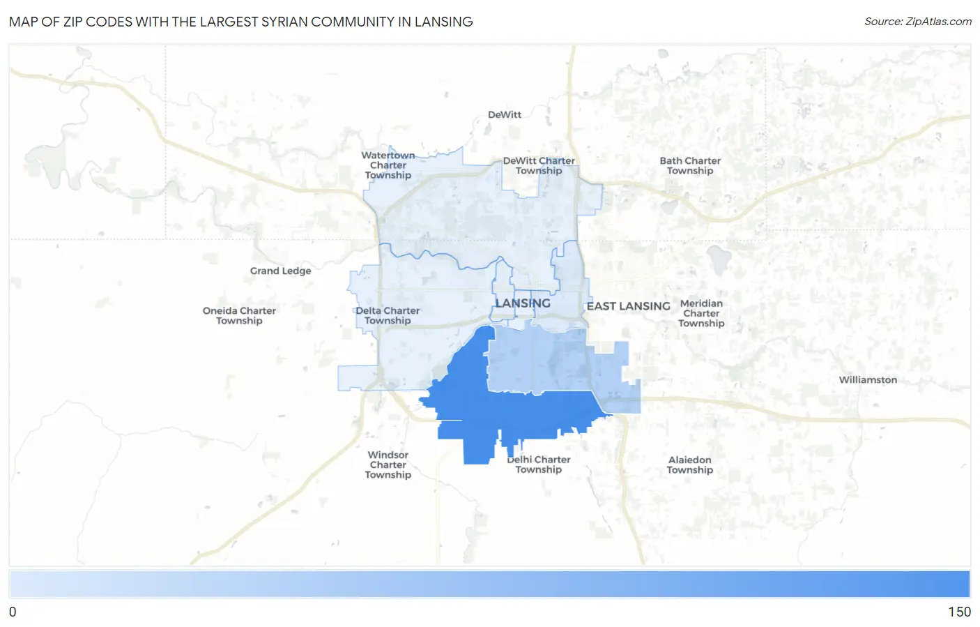 Zip Codes with the Largest Syrian Community in Lansing Map