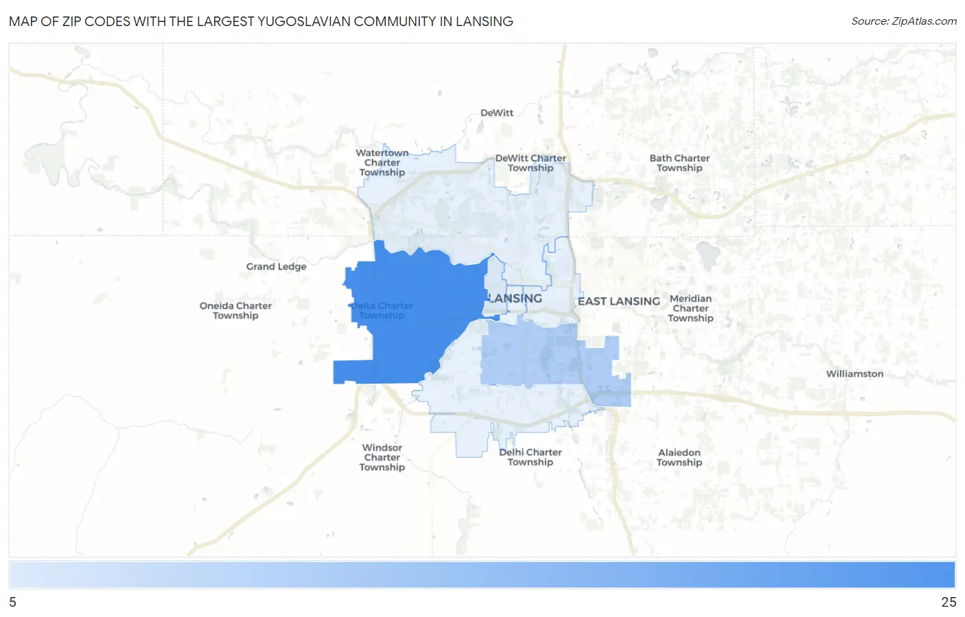 Zip Codes with the Largest Yugoslavian Community in Lansing Map