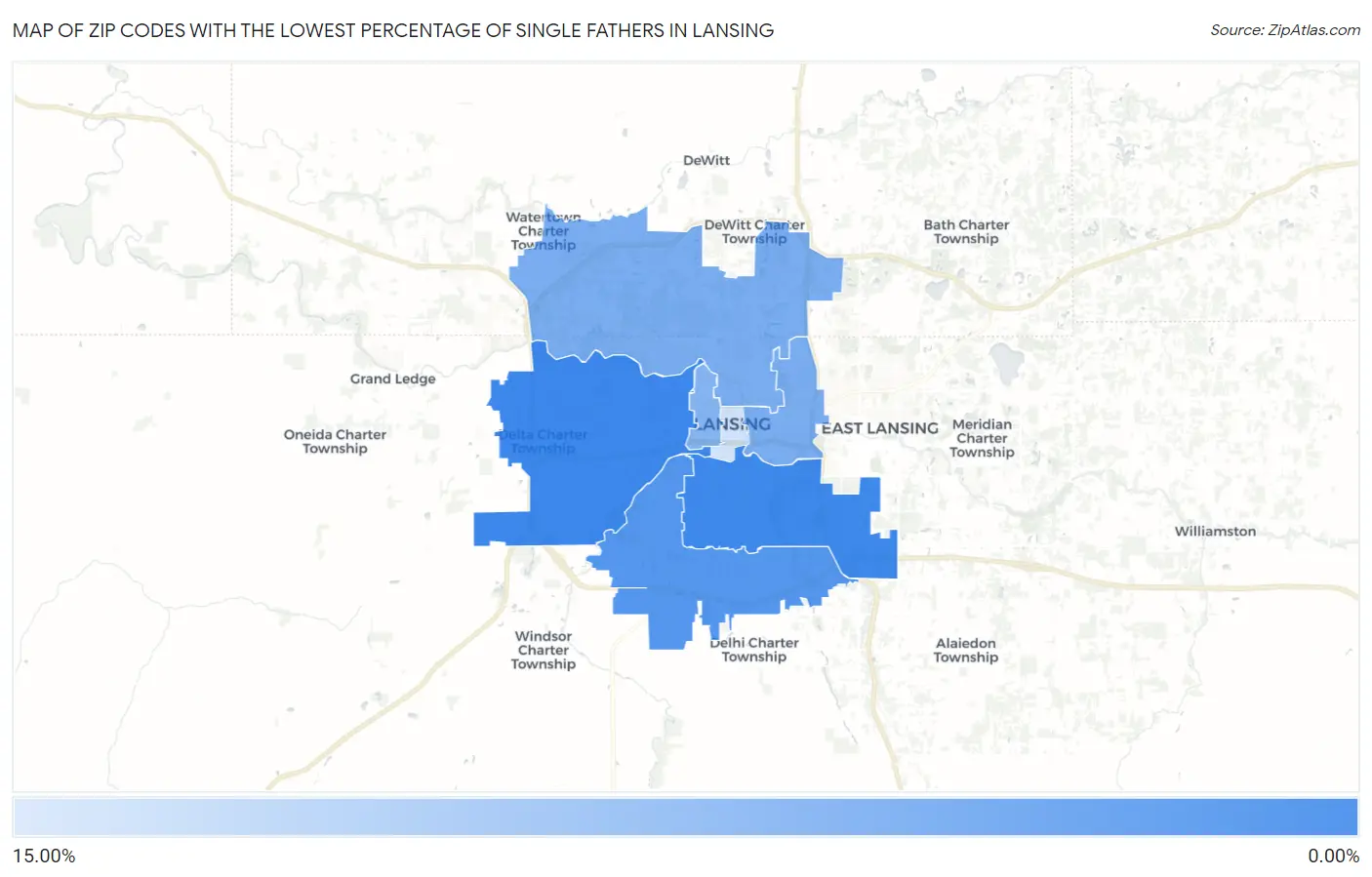 Zip Codes with the Lowest Percentage of Single Fathers in Lansing Map
