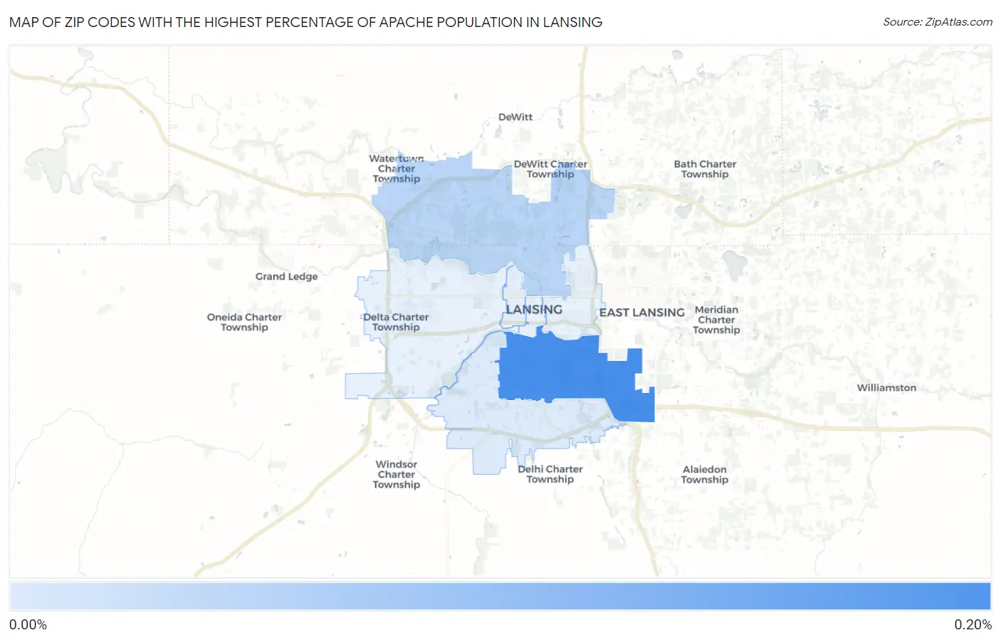 Zip Codes with the Highest Percentage of Apache Population in Lansing Map
