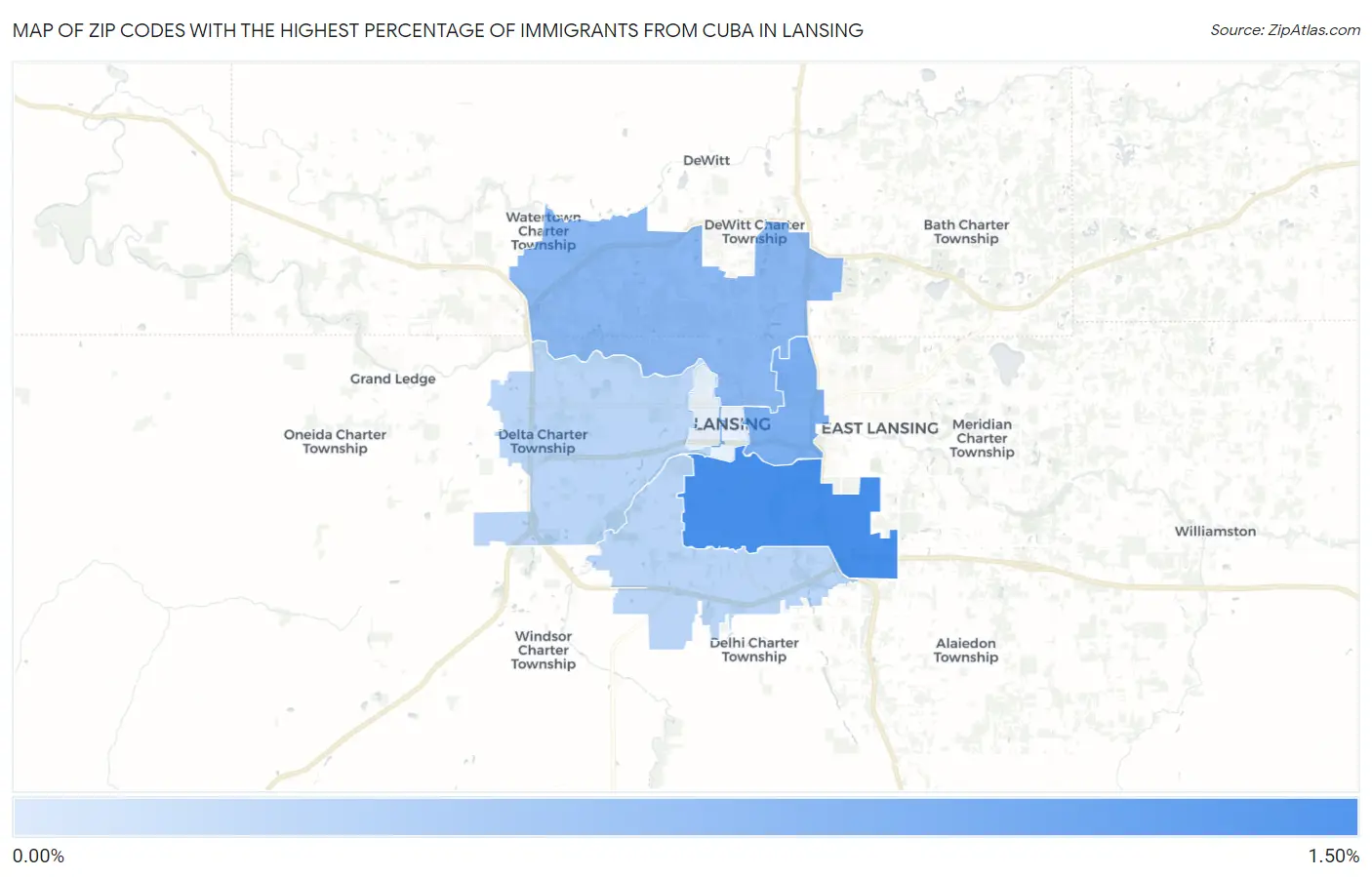 Zip Codes with the Highest Percentage of Immigrants from Cuba in Lansing Map
