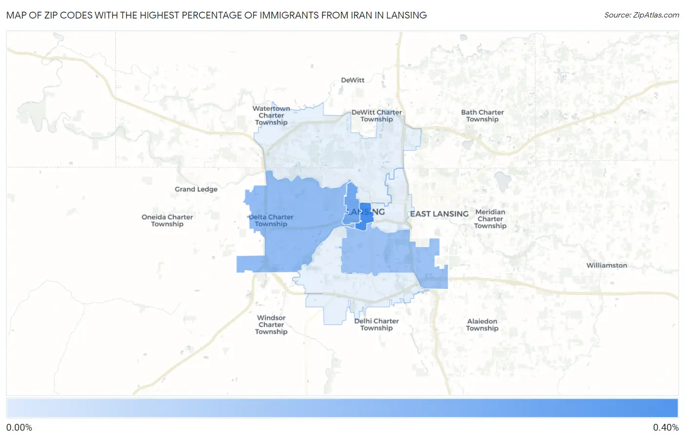 Zip Codes with the Highest Percentage of Immigrants from Iran in Lansing Map