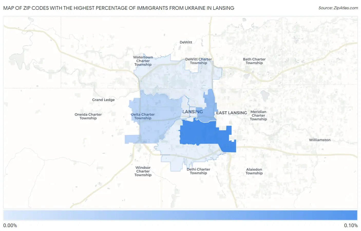 Zip Codes with the Highest Percentage of Immigrants from Ukraine in Lansing Map