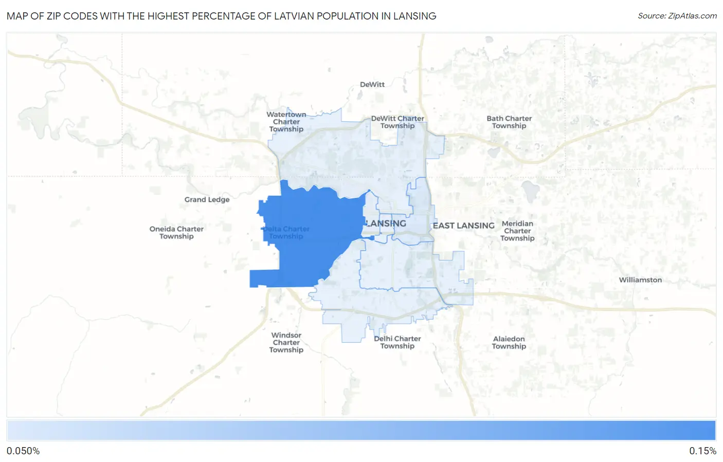 Zip Codes with the Highest Percentage of Latvian Population in Lansing Map