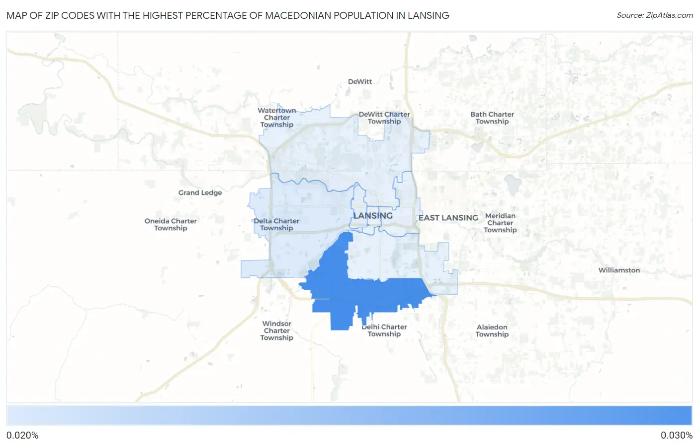 Zip Codes with the Highest Percentage of Macedonian Population in Lansing Map