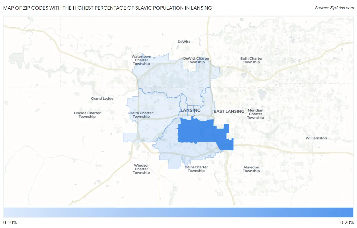 Zip Codes with the Highest Percentage of Slavic Population in Lansing Map