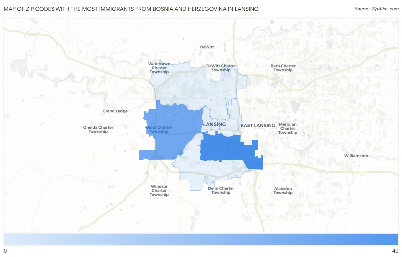 Zip Codes with the Most Immigrants from Bosnia and Herzegovina in Lansing Map