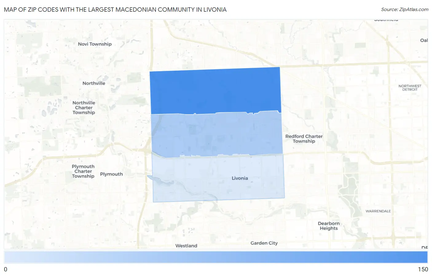 Zip Codes with the Largest Macedonian Community in Livonia Map